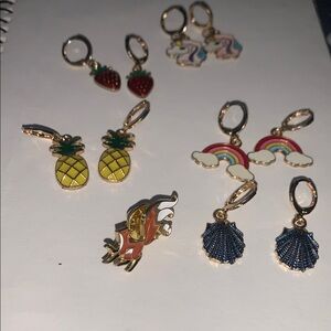 Colorful Kids 5 pair Charm Earrings Set plus 3 tail pin